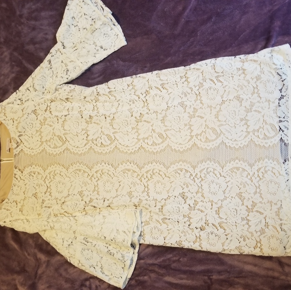 Champagne and cream dress with 3/4 bell sleeves